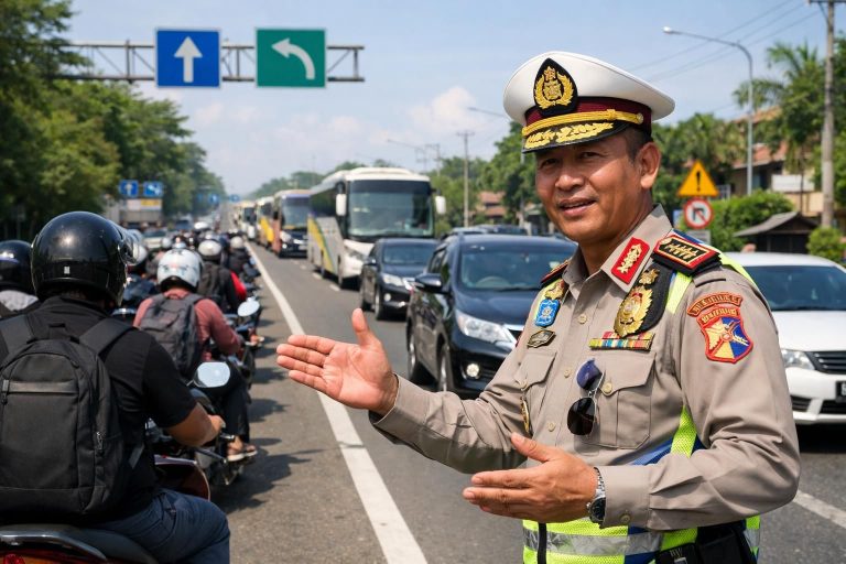 arus balik satu arah mulai diberlakukan hari ini pukul 14.00. kakorlantas memberikan imbauan penting untuk keselamatan dan kelancaran pemudik selama perjalanan.