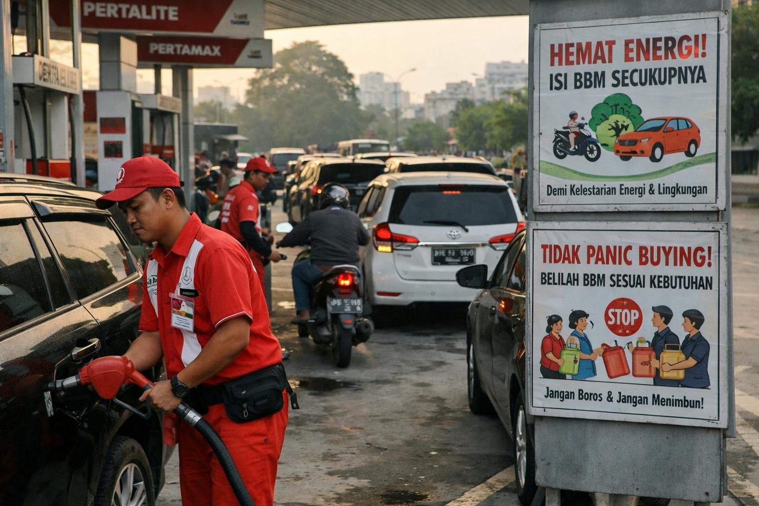 bahlil mengimbau warga untuk tetap tenang dan menggunakan bbm secukupnya guna menghindari panic buying serta menjaga kestabilan pasokan bahan bakar.