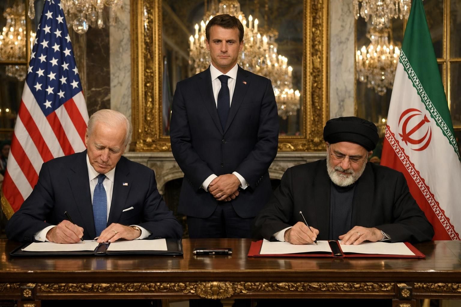 detik bersejarah saat trump menandatangani mou perdamaian dengan iran, disaksikan langsung oleh macron di istana versailles, menandai langkah baru dalam diplomasi internasional.