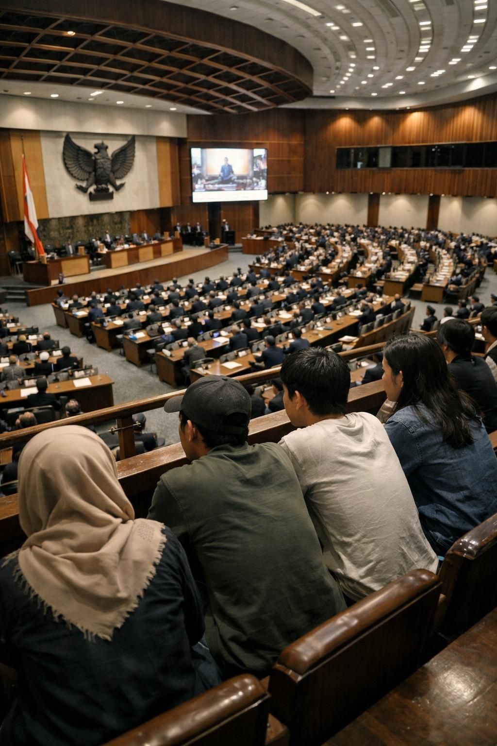 botok pati dan rekan naik ke balkon saat rapat paripurna dpr pada 27 agustus untuk menyampaikan aspirasi dan meningkatkan perhatian terhadap isu penting.