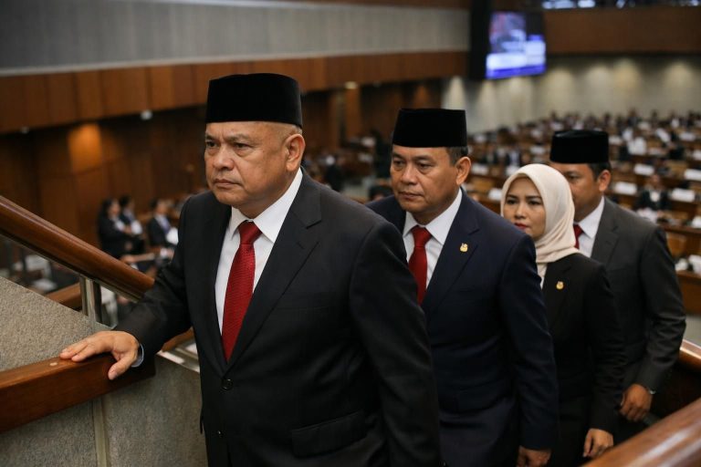 botok pati dan rekan terlihat naik ke balkon saat rapat paripurna dpr tanggal 27 agustus, menandai momen penting dalam sidang legislatif.