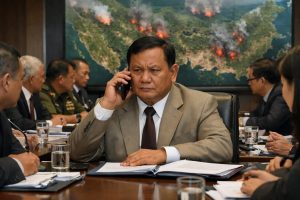 prabowo melakukan panggilan penting saat rapat untuk meminta perlengkapan tambahan dalam penanganan kebakaran hutan dan lahan (karhutla), memastikan respons cepat dan efektif.