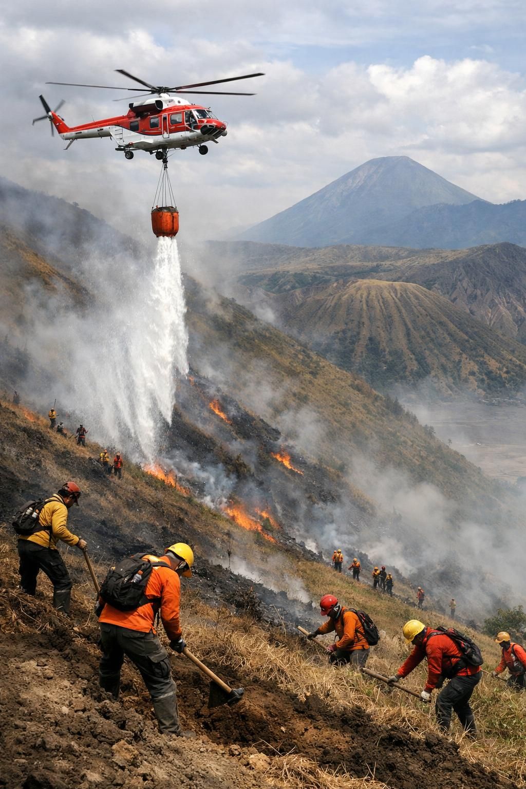 menhut mengevaluasi penanganan kebakaran di bromo dengan fokus mengoptimalkan strategi water bombing untuk memadamkan api secara efektif dan melindungi kawasan wisata.