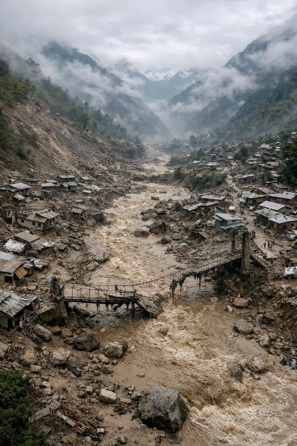 nepal setelah banjir bandang dan longsor: pemandangan udara yang mengejutkan menunjukkan kerusakan besar dan upaya pemulihan di wilayah terdampak.