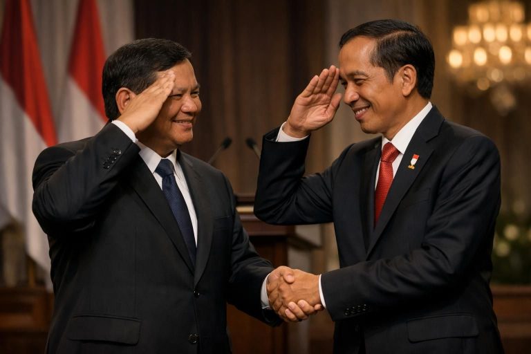 setelah pidato, prabowo memberikan hormat dan salam salaman dengan jokowi dalam momen yang penuh penghormatan dan kebersamaan.