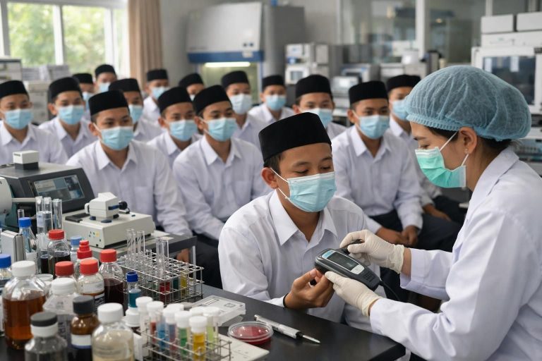 diduga keracunan, 556 santri di sidoarjo menjalani pemeriksaan di laboratorium menu mbg untuk memastikan kondisi kesehatan mereka.